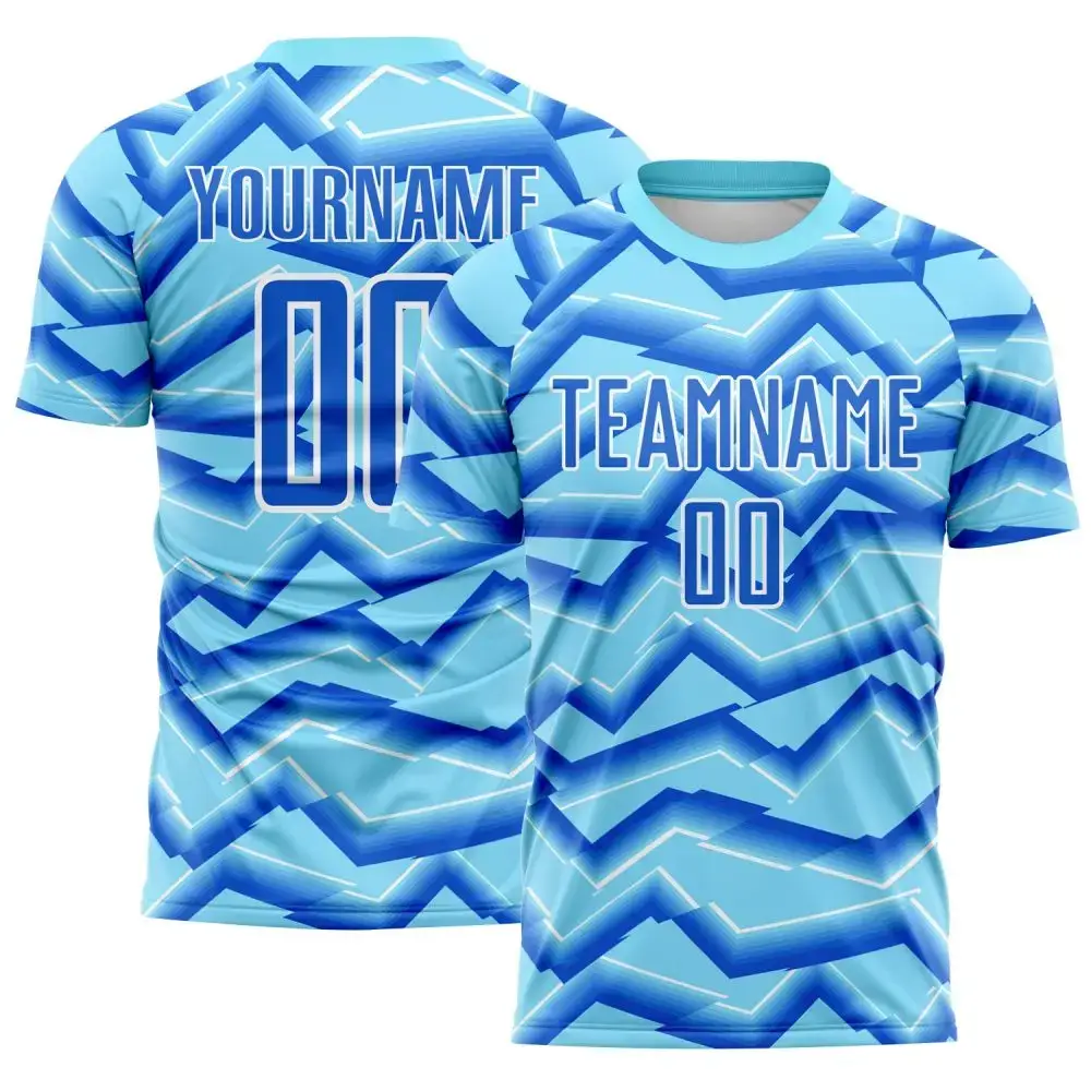 Custom Lakes Blue Powder Blue-White Lines Sports Sublimation Soccer Uniform Jersey Image