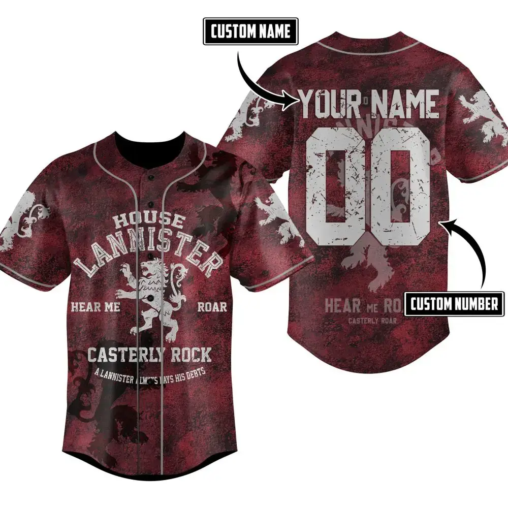 Custom Lannister Baseball Jersey - Personalized Name & Number – Game Of Thrones Inspired Image