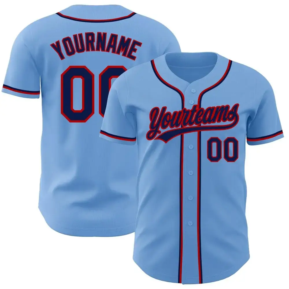 Custom Light Blue Navy-Red Authentic Baseball Jersey Image
