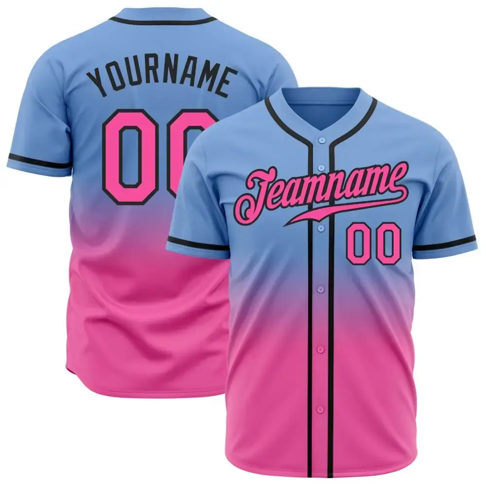 Custom Light Blue Pink-Black Authentic Fade Fashion Baseball Jersey Image