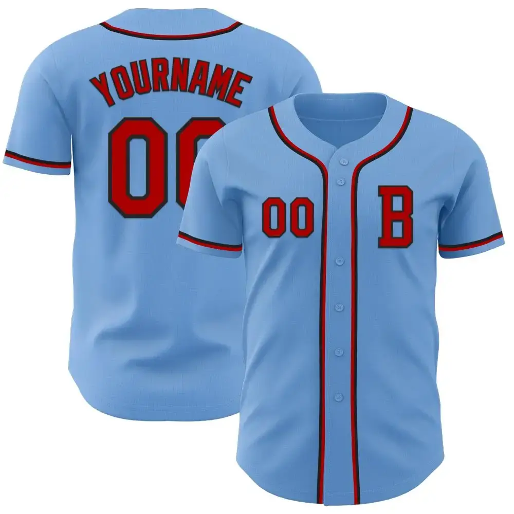 Custom Light Blue Red-Black Authentic Baseball Jersey Image