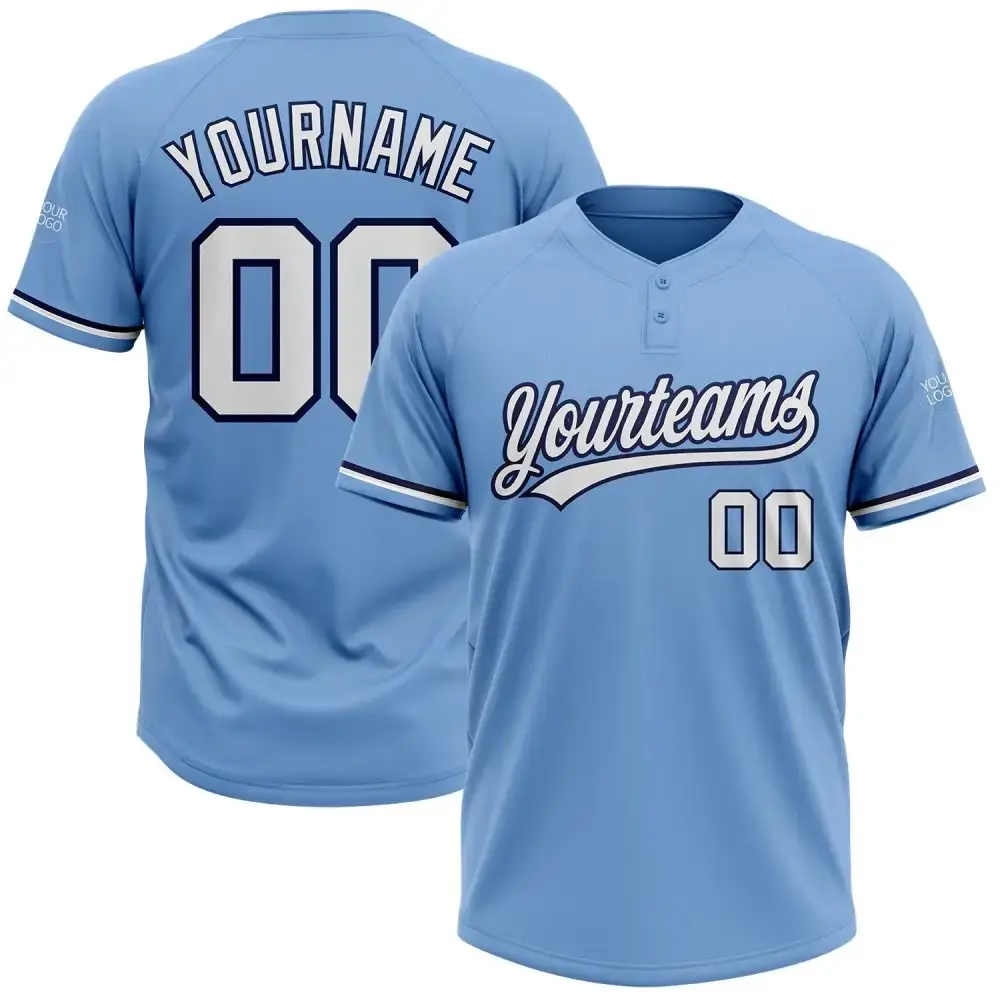 Custom Light Blue White-Navy Two-Button Unisex Softball Jersey Image