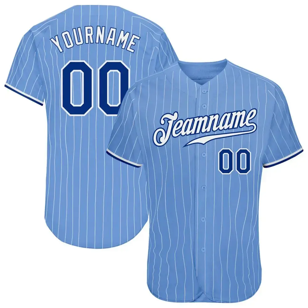 Custom Light Blue White Pinstripe Royal-White Authentic Baseball Jersey Image