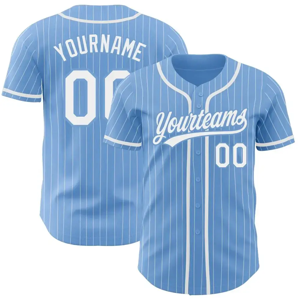Custom Light Blue White Pinstripe White Authentic Baseball Jersey Image