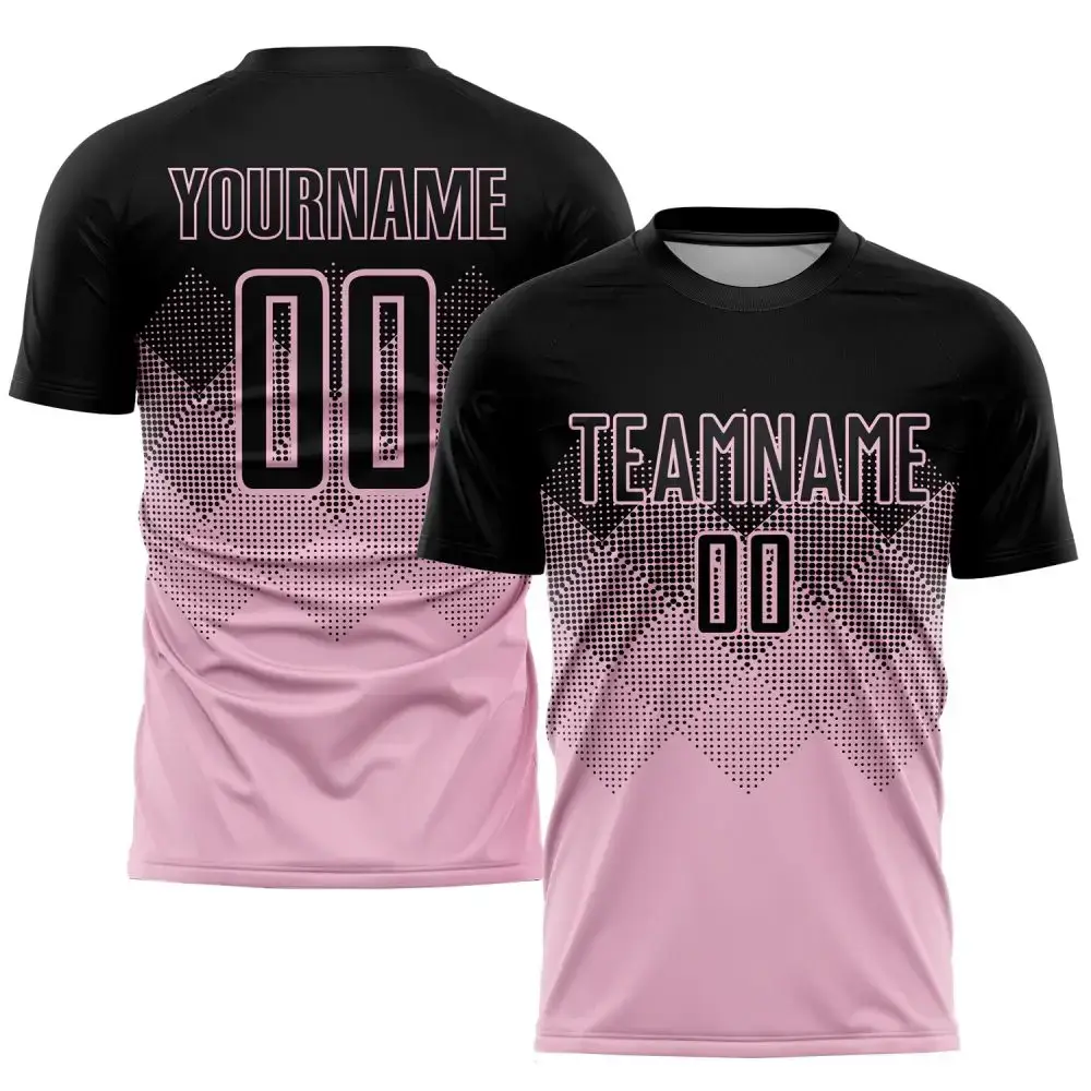Custom Light Pink Black Sublimation Soccer Uniform Jersey Image