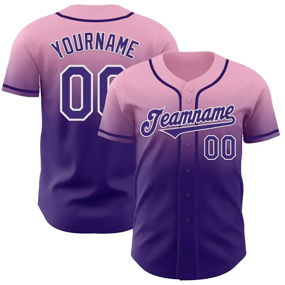 Custom Light Pink Purple-White Authentic Fade Fashion Baseball Jersey Image