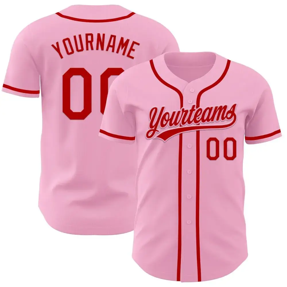 Custom Light Pink Red Authentic Baseball Jersey Image
