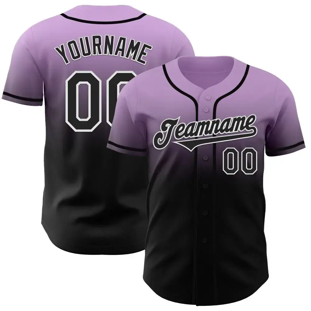 Custom Light Purple Black-White Authentic Fade Fashion Baseball Jersey Image