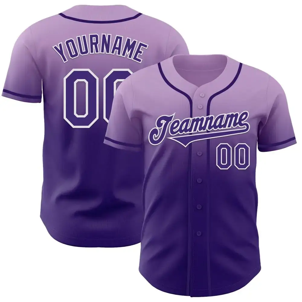 Custom Light Purple Purple-White Authentic Fade Fashion Baseball Jersey Image