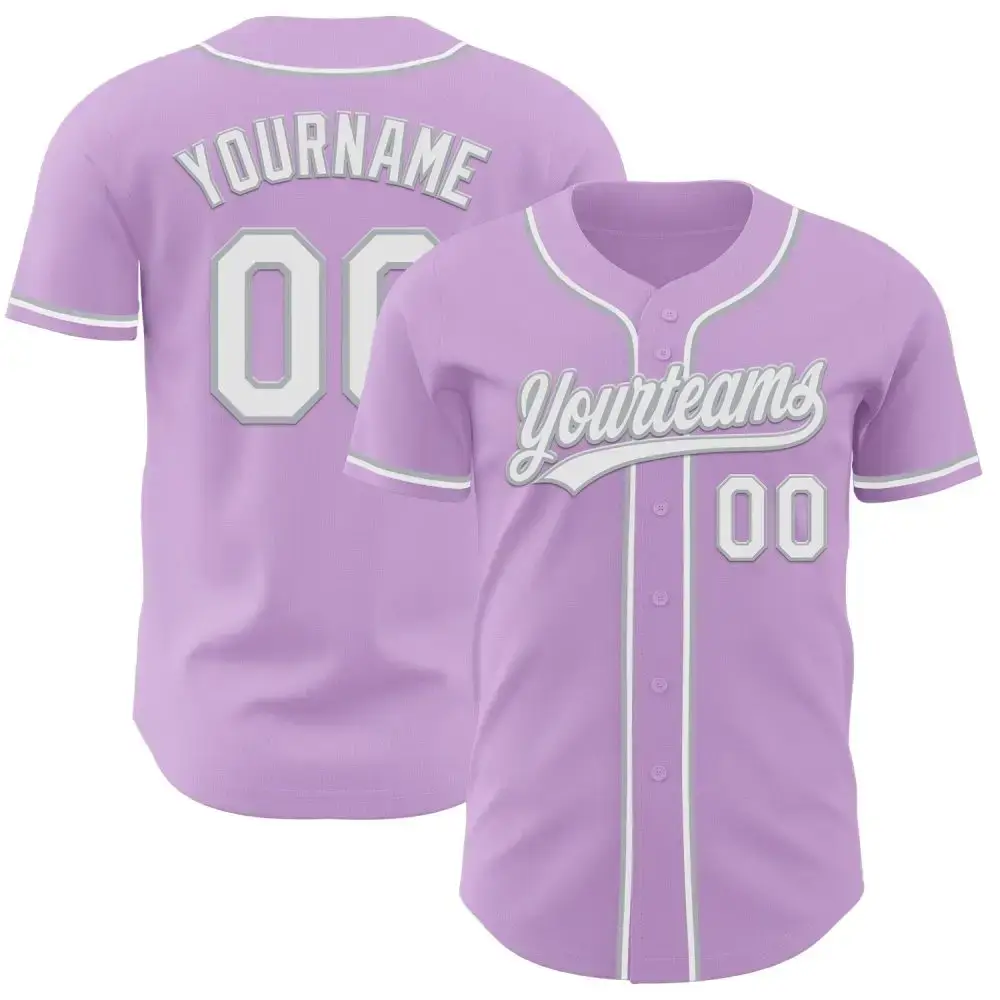 Custom Light Purple White-Gray Authentic Baseball Jersey Image
