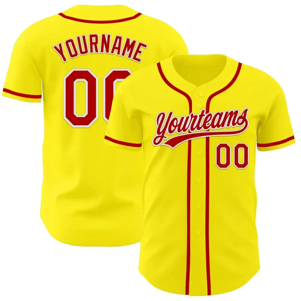 Custom Light Yellow Red-White Authentic Baseball Jersey Image