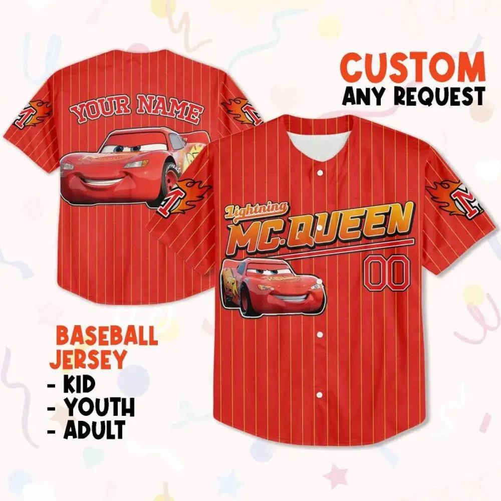 Custom Lightning Mcqueen Baseball Jersey – Kids, Youth & Adult Sizes – Personalize Your Name! Image