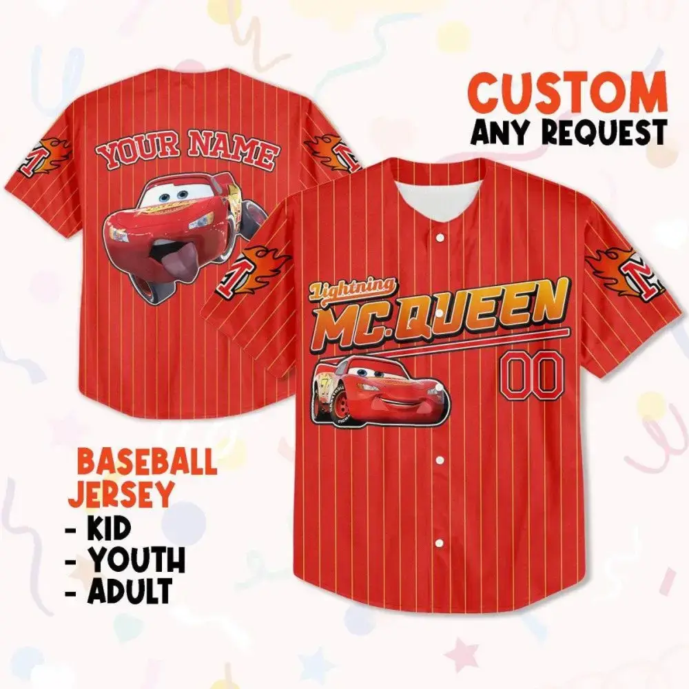 Custom Lightning Mcqueen Baseball Jersey – Personalized Kids, Youth & Adult Sizes Image