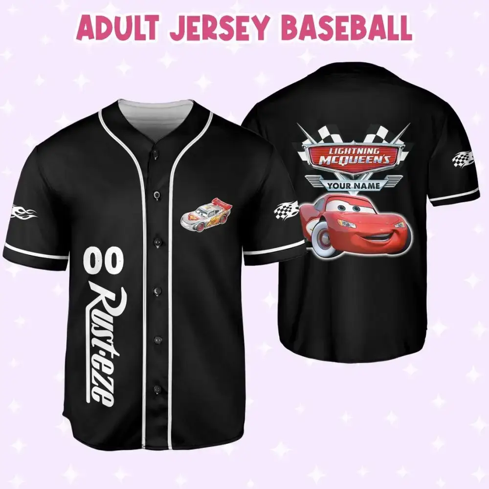 Custom Lightning Mcqueen Baseball Jersey For Adults – Personalize Your Own Racing Style! Image