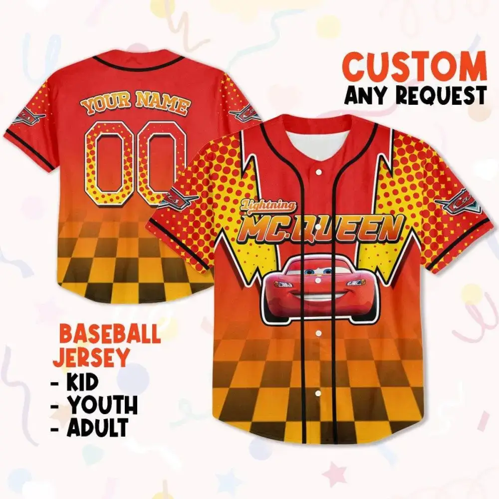 Custom Lightning Mcqueen Baseball Jersey For Kids, Youth & Adults – Personalize Yours Now! Image