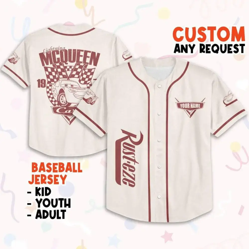 Custom Lightning Mcqueen Baseball Jersey For Kids, Youth & Adults - Personalized Gift! Image