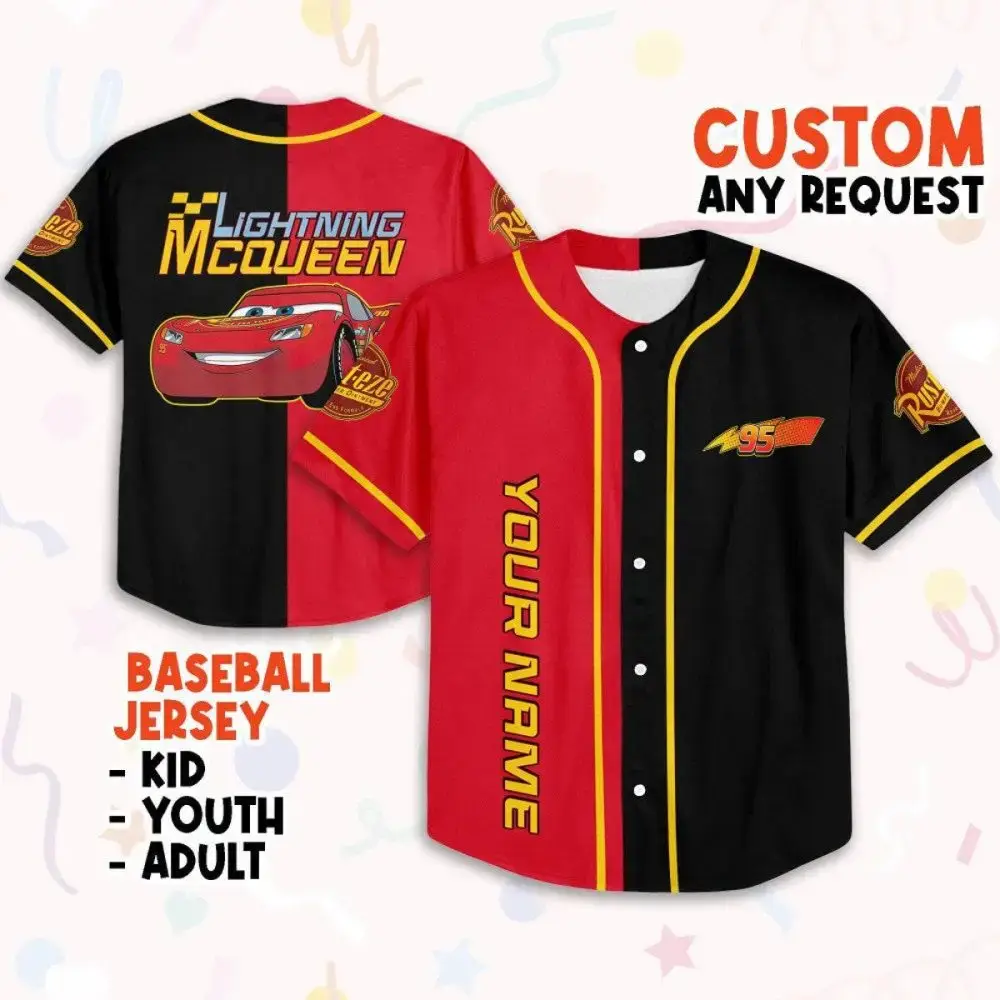 Custom Lightning Mcqueen Baseball Jersey For Kids, Youth & Adults - Personalized Name & Design Image