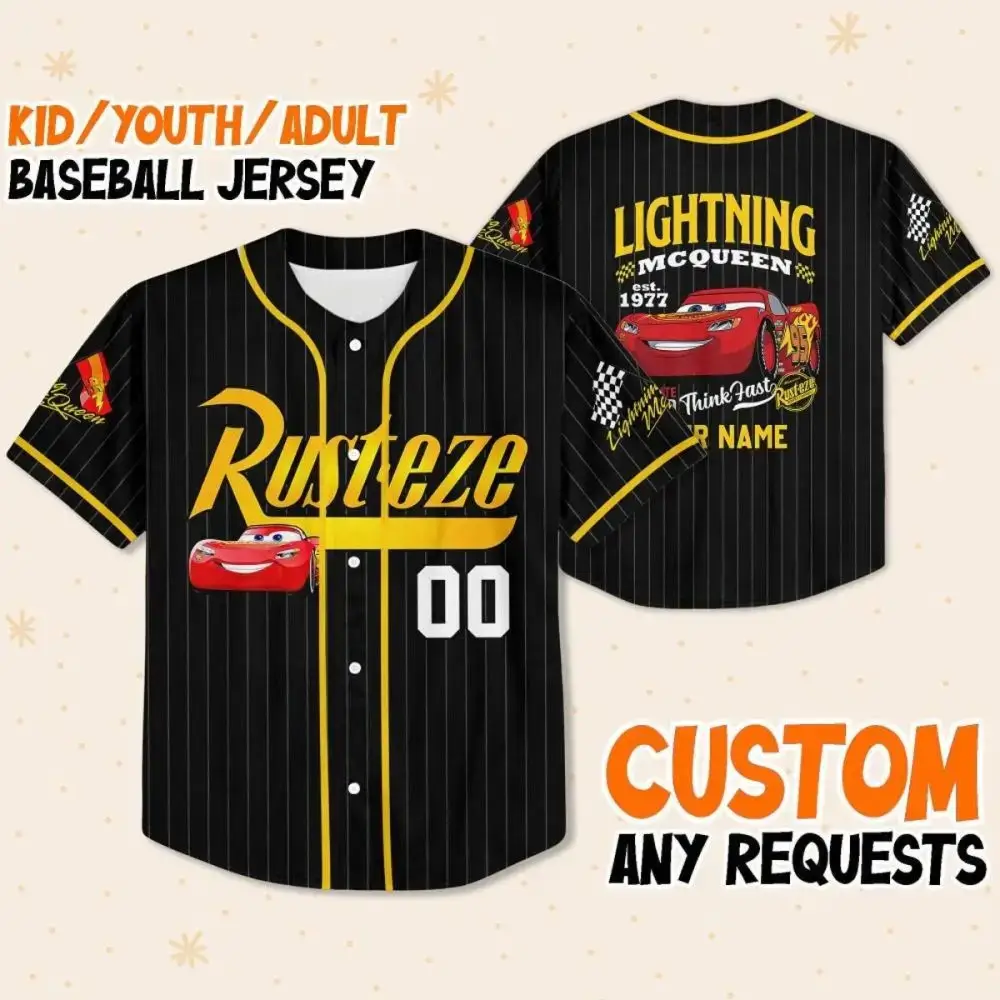 Custom Lightning Mcqueen Baseball Jersey For Kids/Youth/Adults – Personalize Your Style! Image