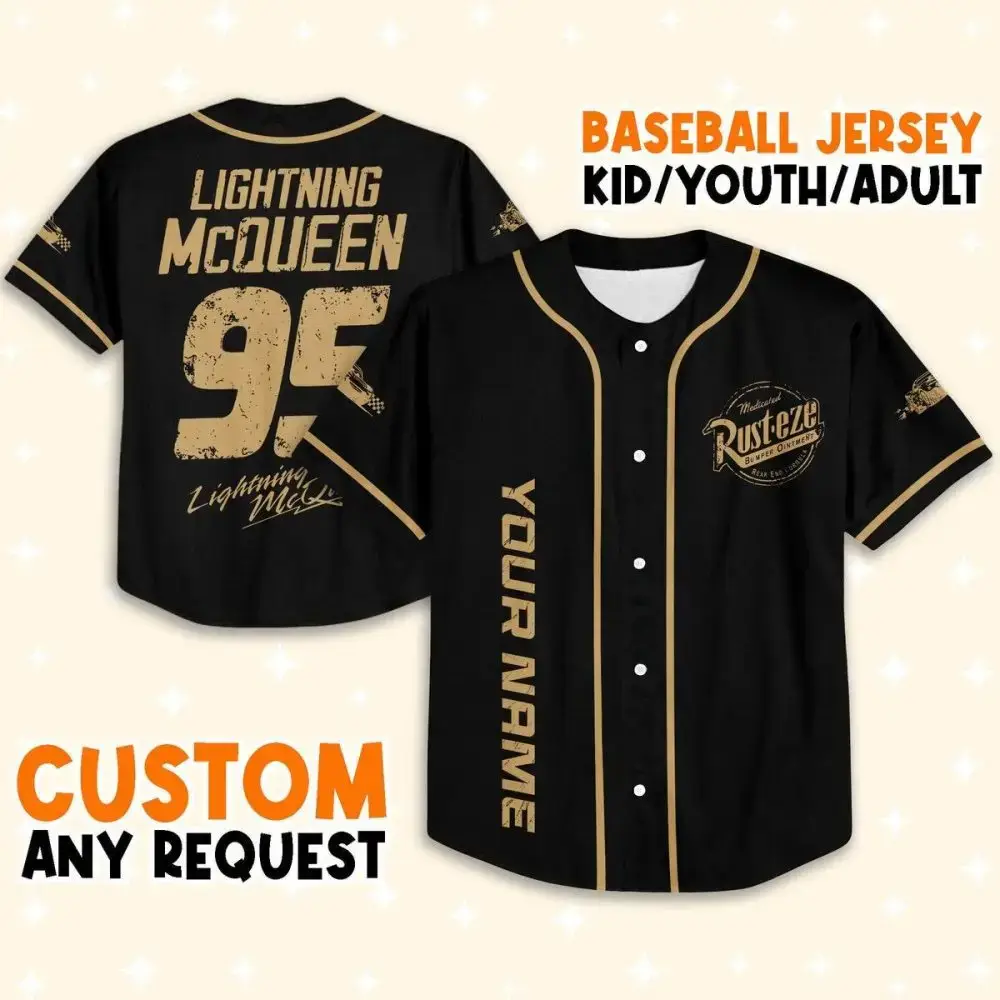 Custom Lightning Mcqueen Baseball Jersey For Kids/Youth/Adults - Personalize Your Name! Image