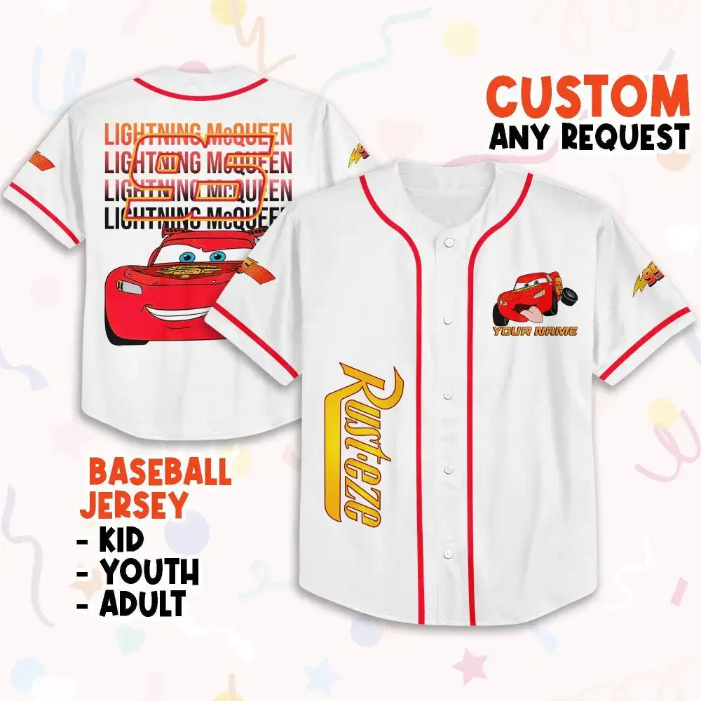 Custom Lightning Mcqueen Baseball Jersey - Kids, Youth & Adult Sizes - Personalize Now! Image