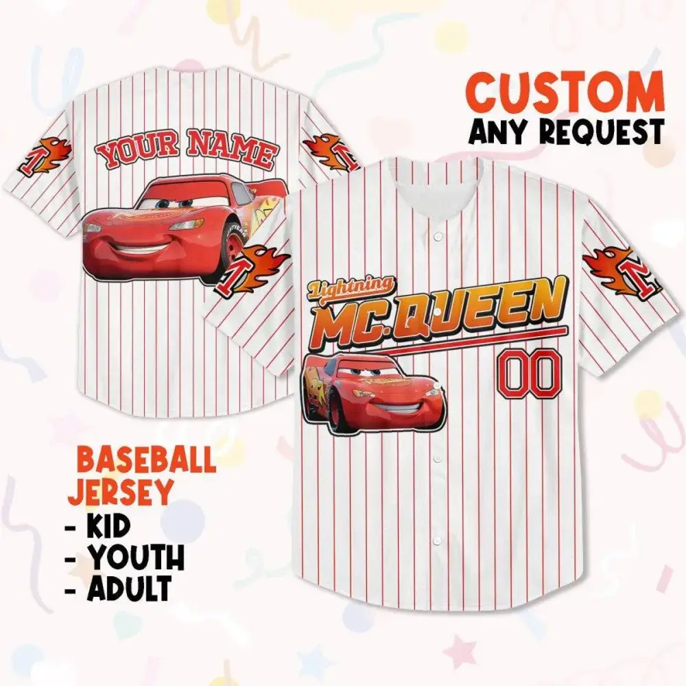 Custom Lightning Mcqueen Baseball Jersey - Kids, Youth & Adult Sizes - Personalize Your Name! Image