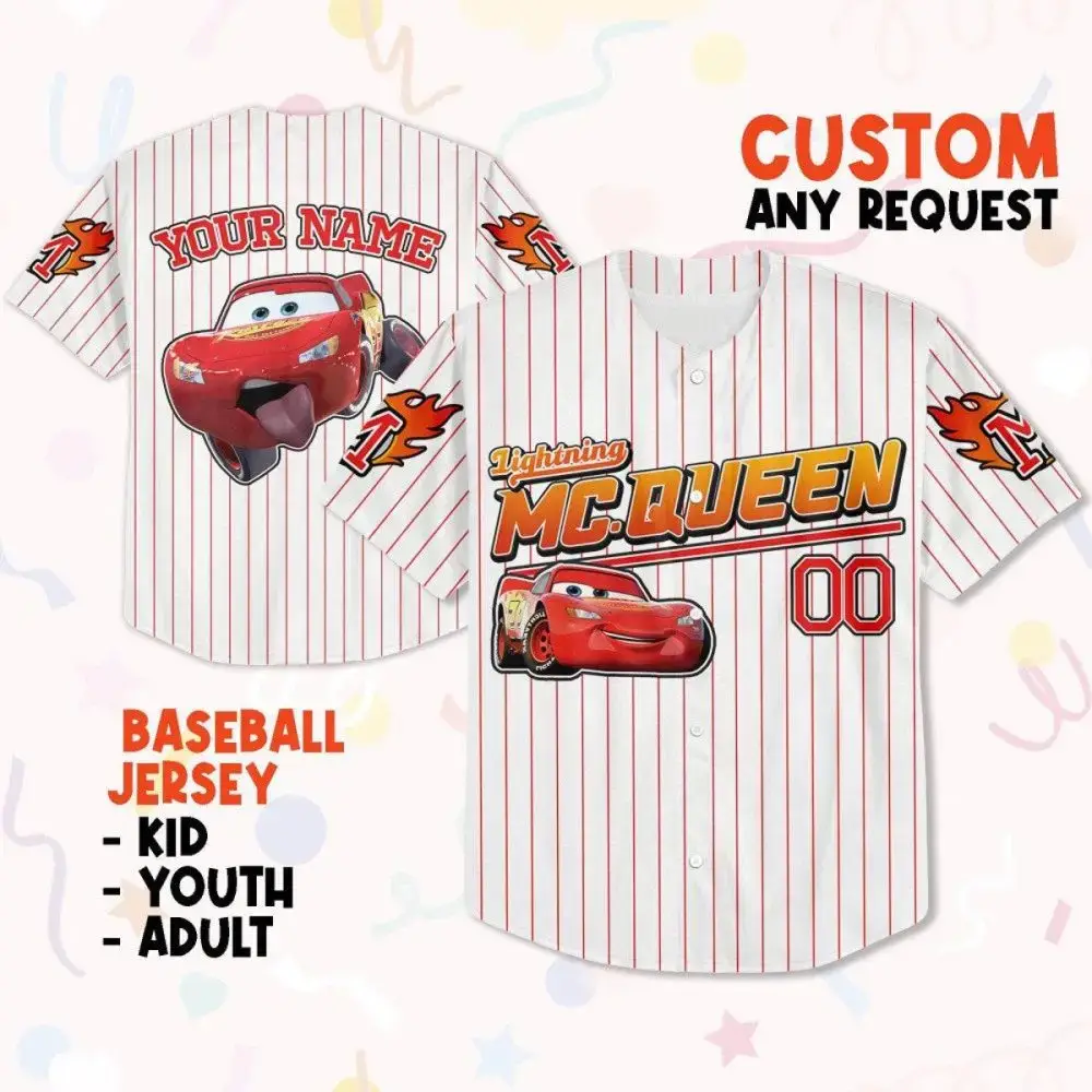 Custom Lightning Mcqueen Baseball Jersey - Kids, Youth & Adult Sizes - Personalize Your Name! Image