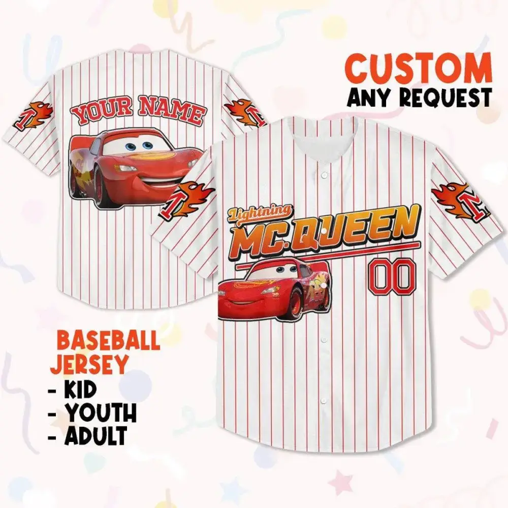 Custom Lightning Mcqueen Baseball Jersey - Kids, Youth & Adults - Personalize Your Own! Image