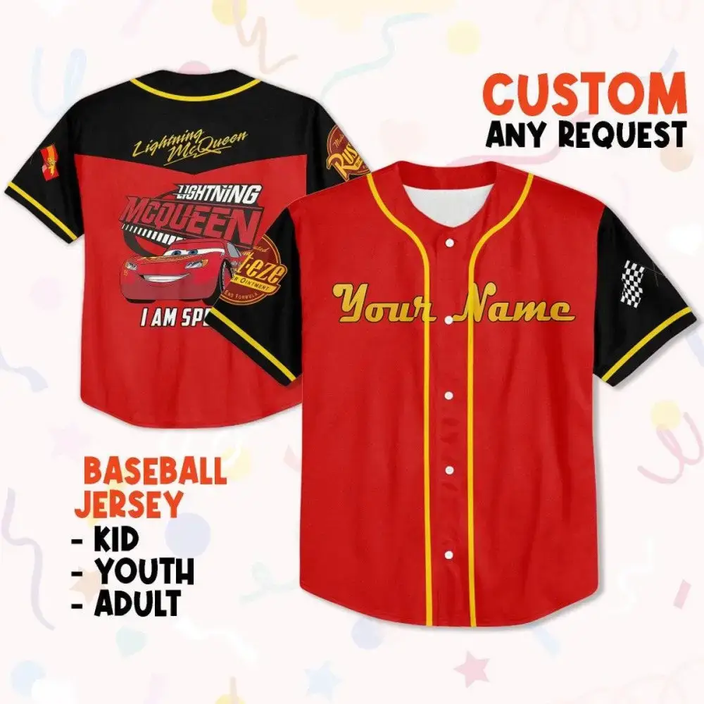 Custom Lightning Mcqueen Baseball Jersey - Kids, Youth, Adult - Personalize With Your Name! Image