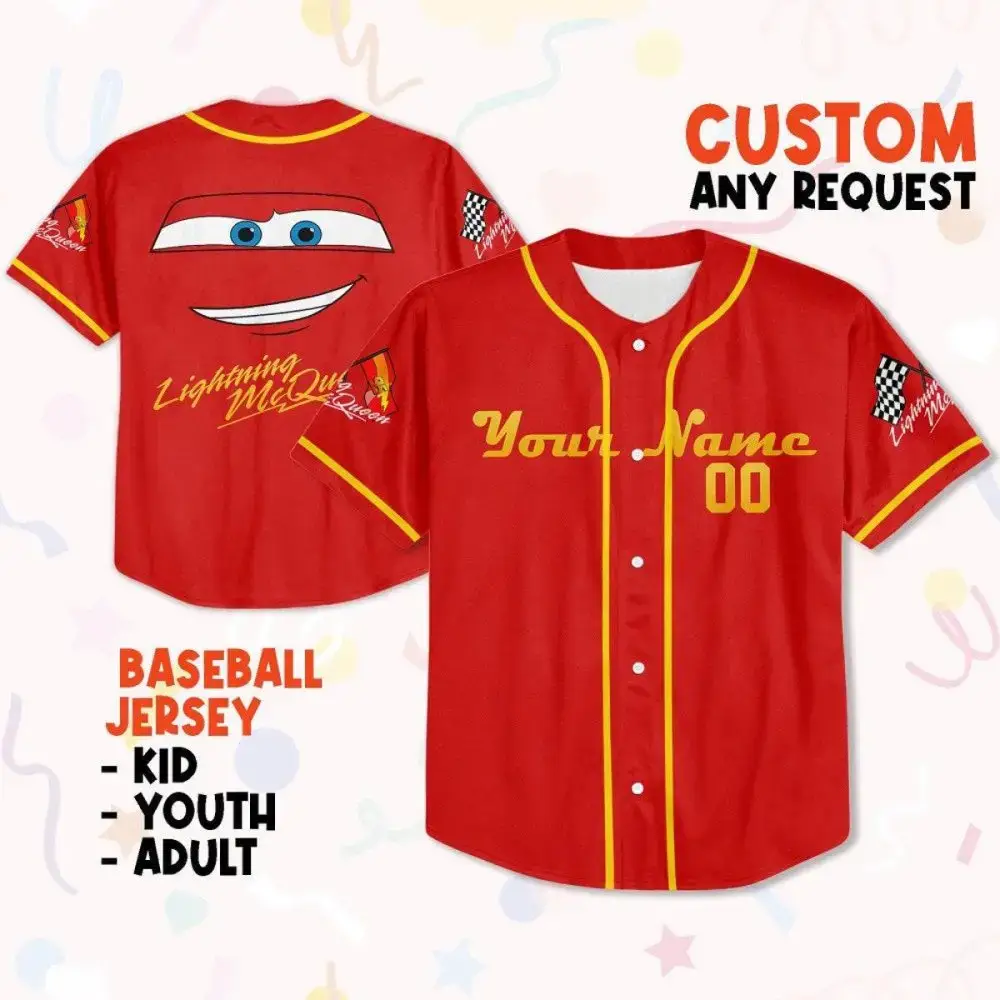 Custom Lightning Mcqueen Baseball Jersey - Kids, Youth, Adult Sizes - Personalize Your Name & Number! Image