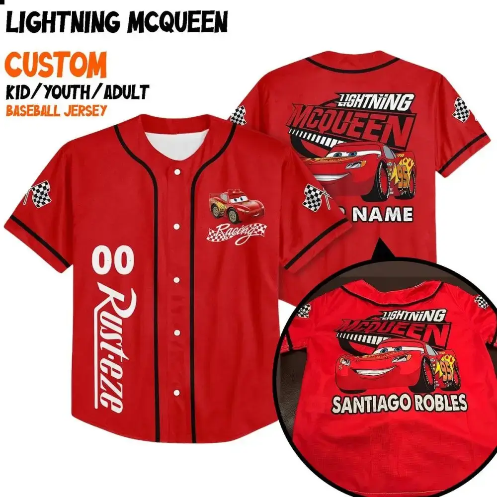 Custom Lightning Mcqueen Baseball Jersey - Kids/Youth/Adult - Personalize Your Name! Image