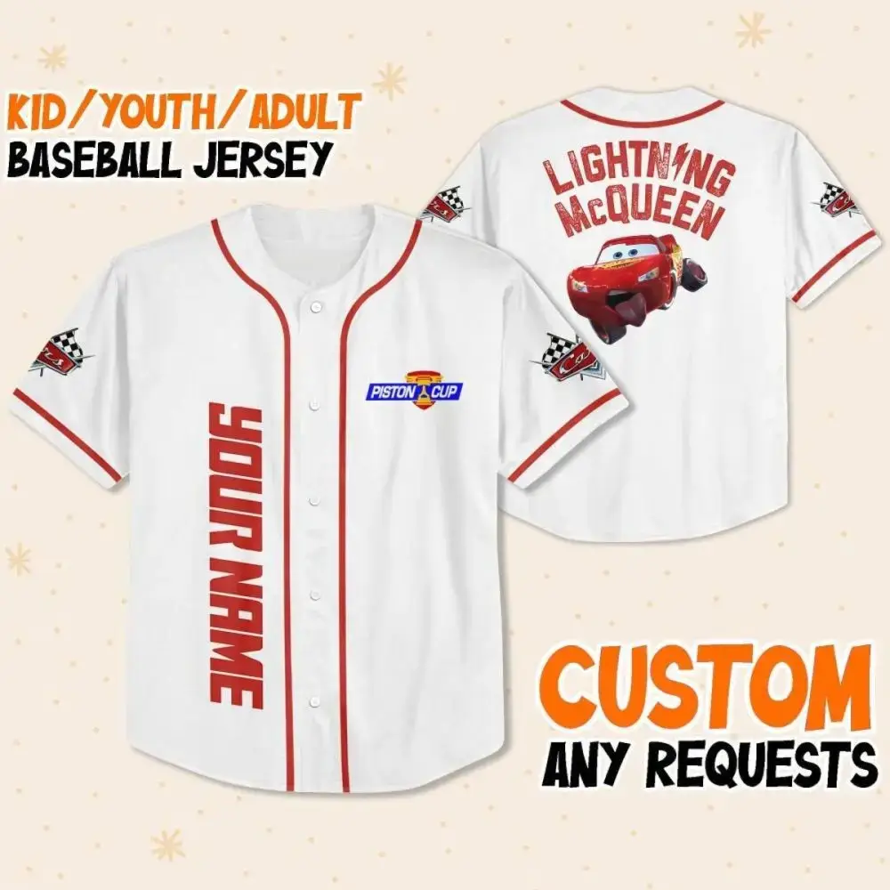 Custom Lightning Mcqueen Baseball Jersey - Kids/Youth/Adult Sizes - Personalize With Your Name Image
