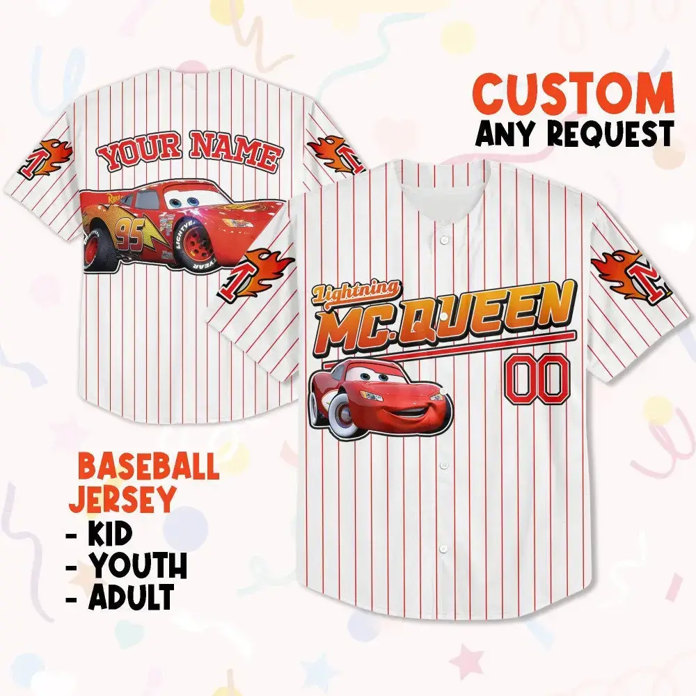 Custom Lightning Mcqueen Baseball Jersey - Personalize For Kids, Youth & Adults - Unique Gift! Image