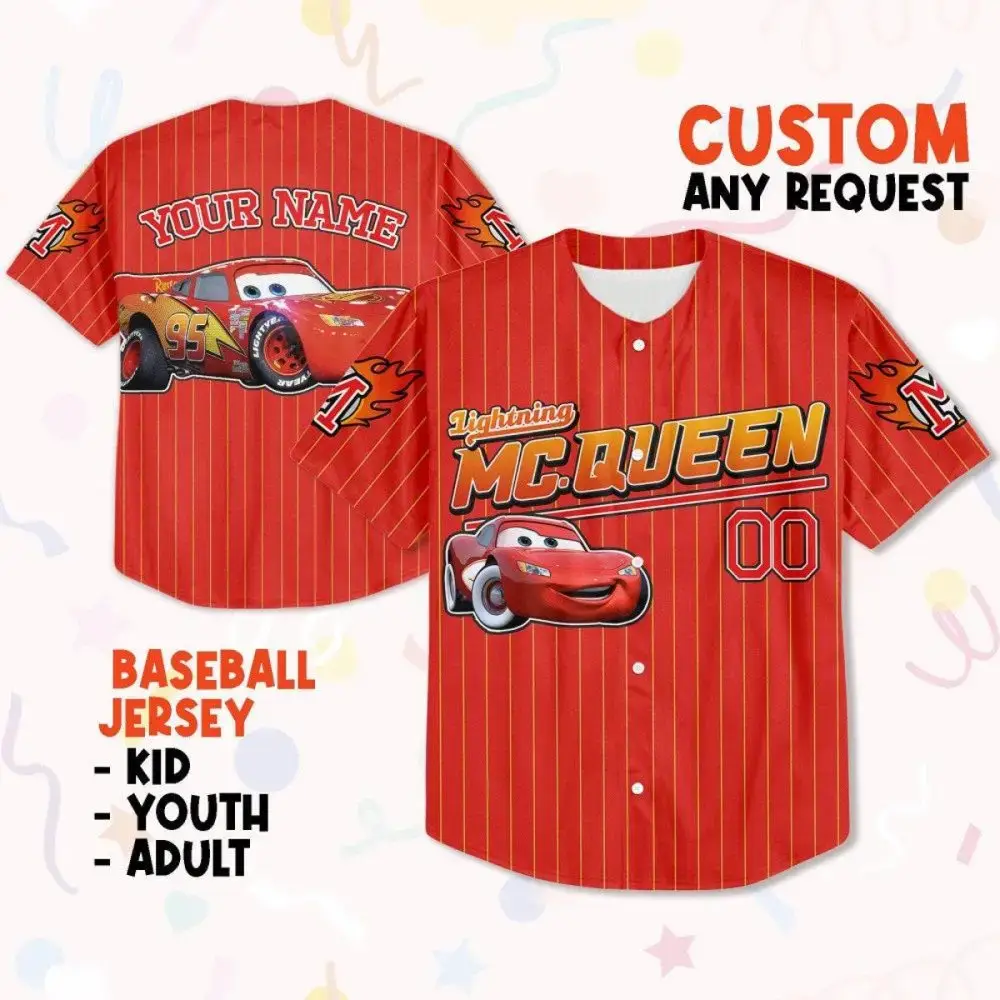 Custom Lightning Mcqueen Baseball Jersey - Personalized For Kids, Youth & Adults! Image