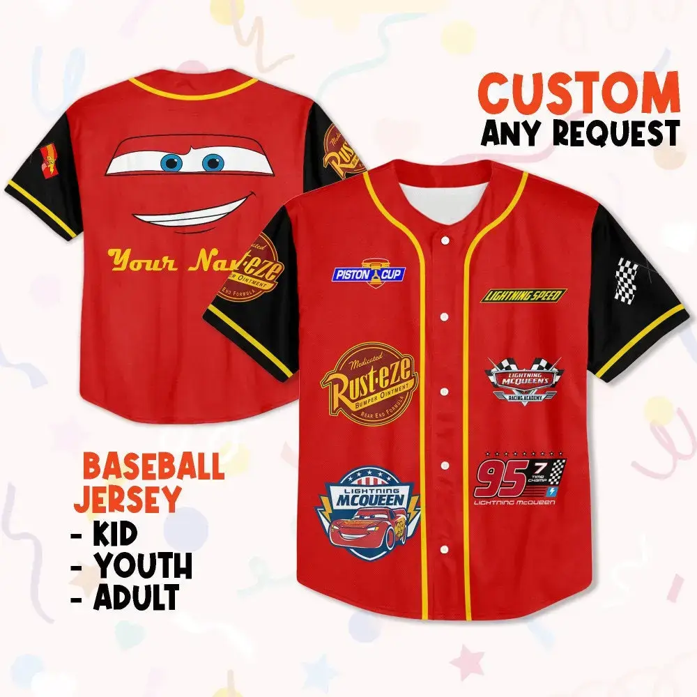Custom Lightning Mcqueen Baseball Jersey - Personalized For Kids, Youth & Adults - Perfect Gift! Image