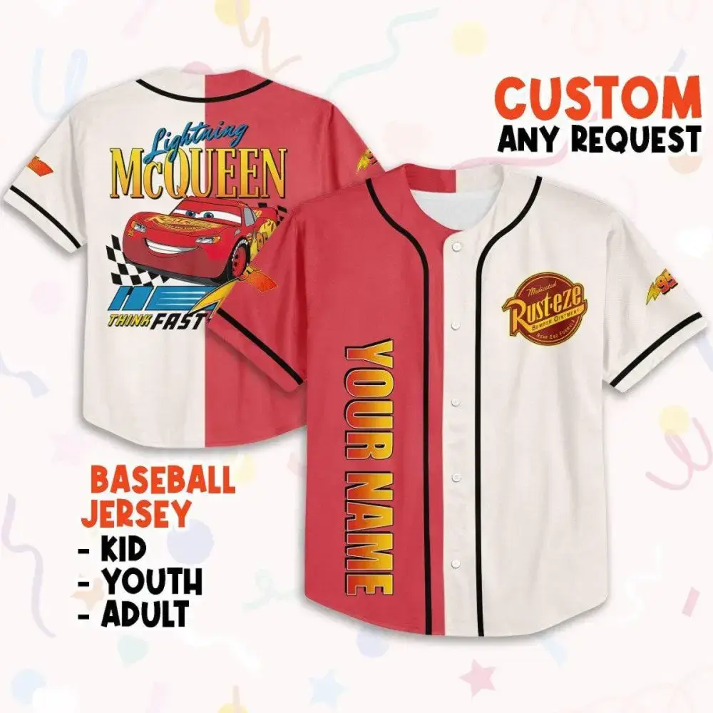 Custom Lightning Mcqueen Baseball Jersey - Personalized For Kids, Youth & Adults Image