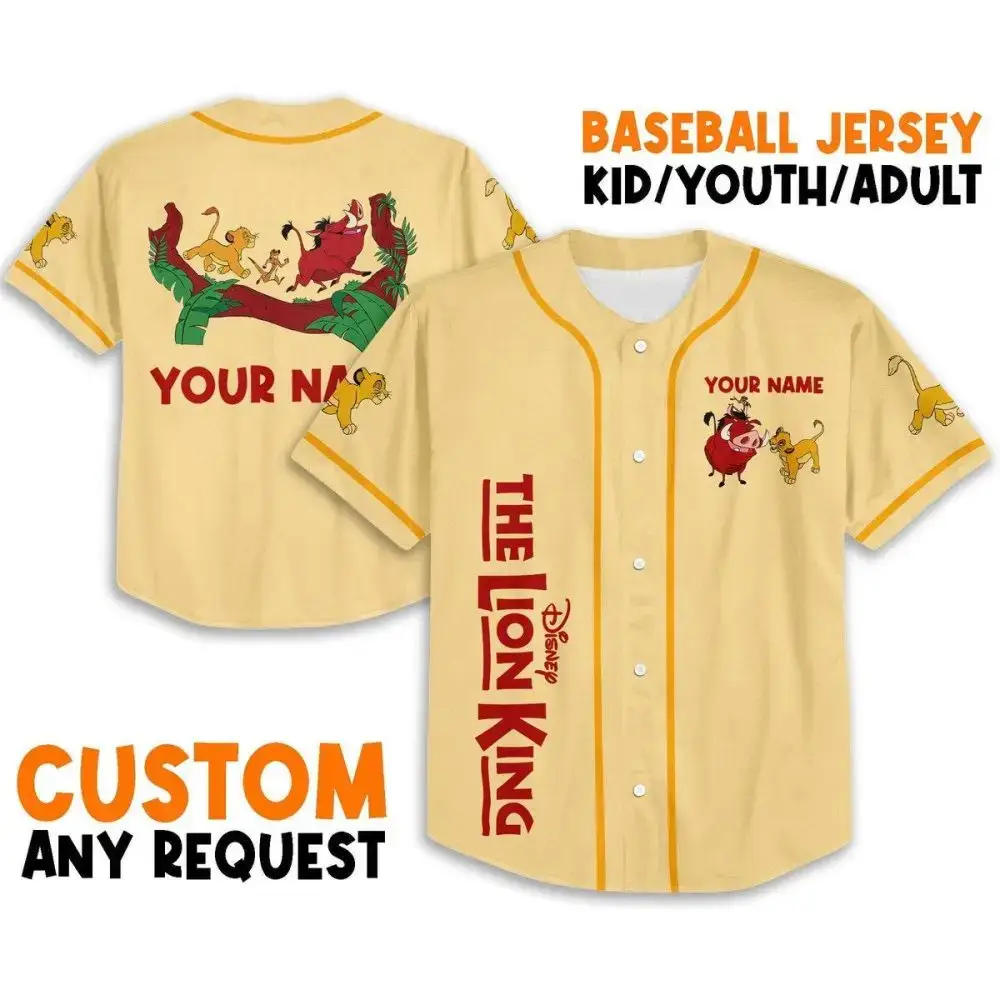 Custom Lion King Baseball Jersey - Add Your Name - Kid/Youth/Adult Sizes - Perfect Gift! Image