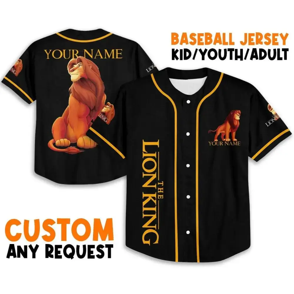 Custom Lion King Baseball Jersey - Personalized For Kids/Youth/Adults - Unique Design! Image