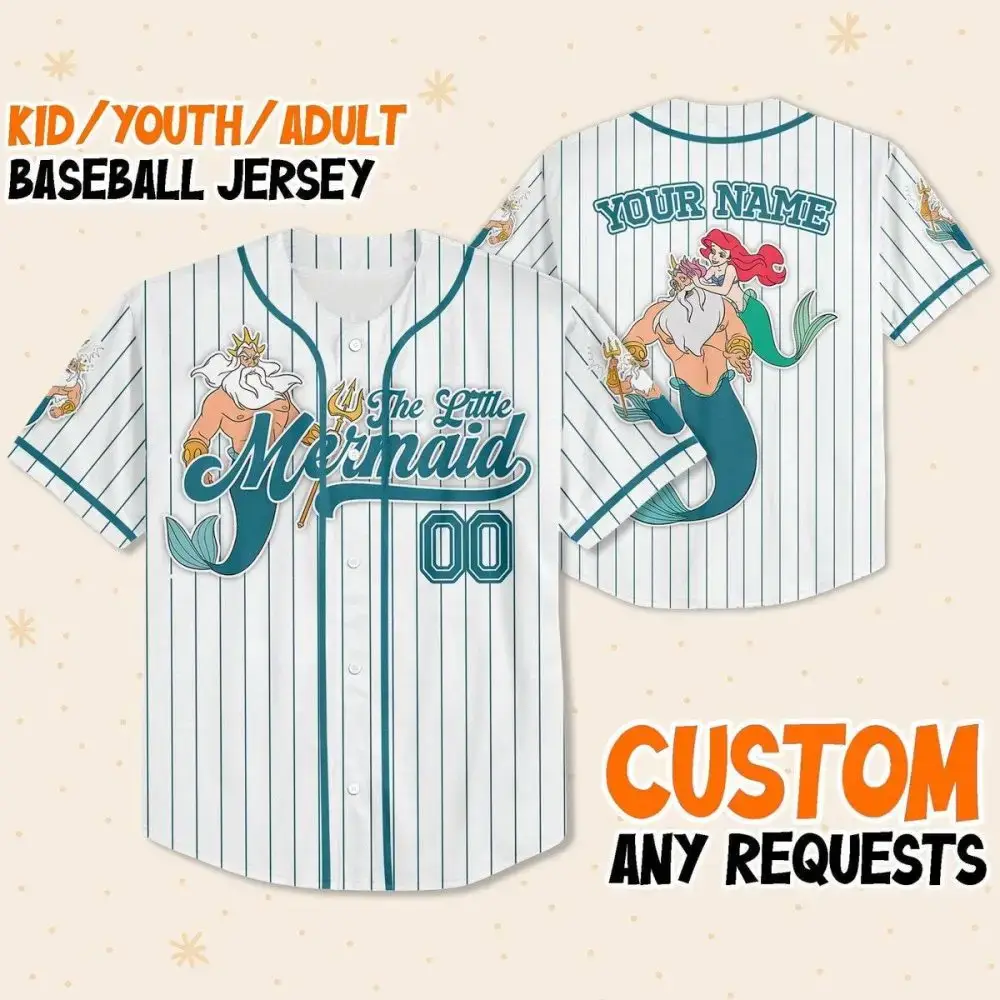 Custom Little Mermaid Baseball Jersey For Kids/Youth/Adults - Personalize Your Name! Image
