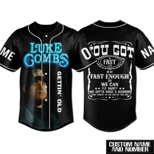 Custom Luke Combs Baseball Jersey - Gettin' Old Design - Personalized Name & Number Image