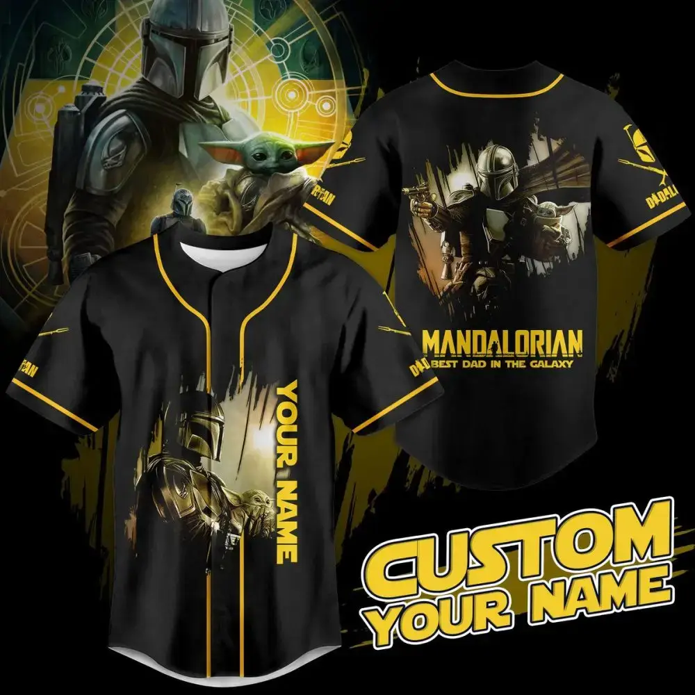 Custom Mandalorian Baseball Jersey - Best Dad In The Galaxy Gift - Personalize With Your Name Image
