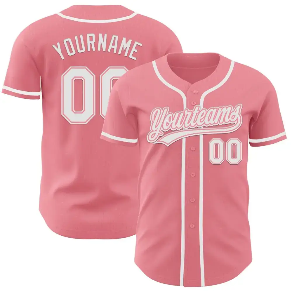 Custom Medium Pink White Authentic Baseball Jersey Image