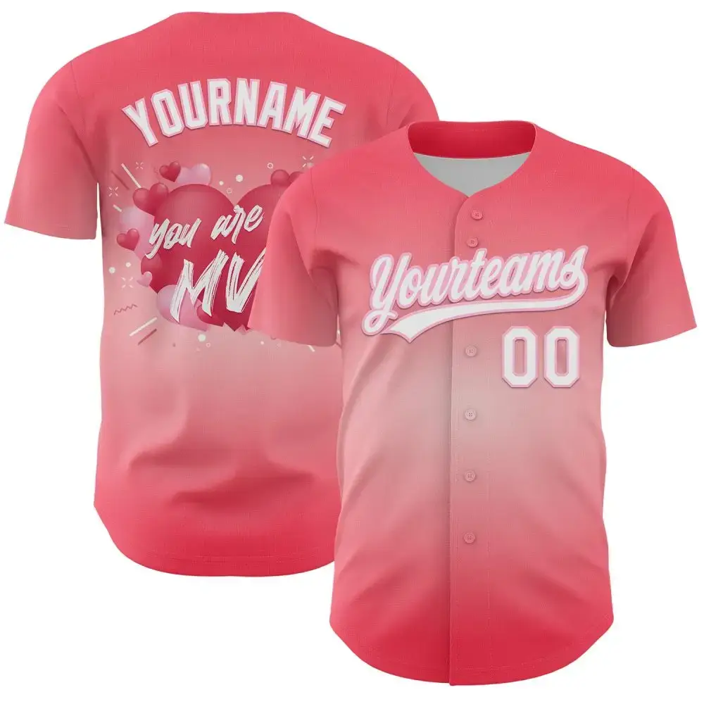 Custom Medium Pink White-Light Pink 3D Love Heart Valentine'S Day Authentic Baseball Jersey Image