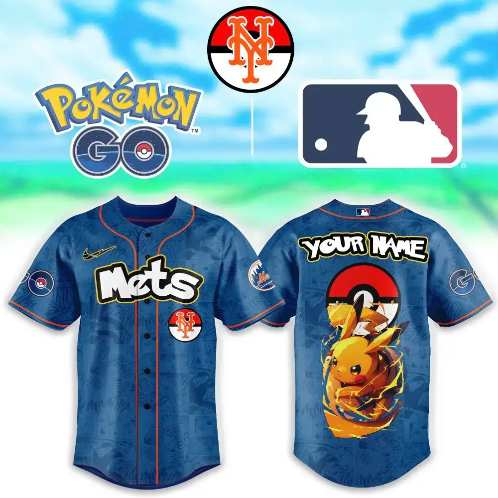 Custom Mets Pokémon Baseball Jersey - Personalized Pikachu Fan Gear Image