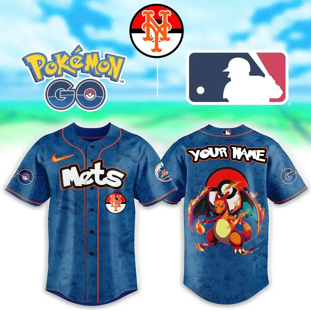 Custom Mets Pokémon Jersey - Charizard Design For Fans & Players - Personalize Now! Image