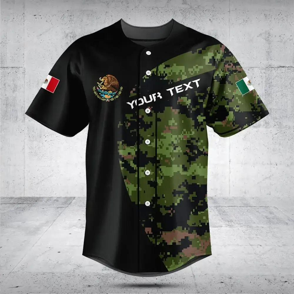 Custom Mexican Camo Baseball Jersey - Personalized Text & Flag Design Image