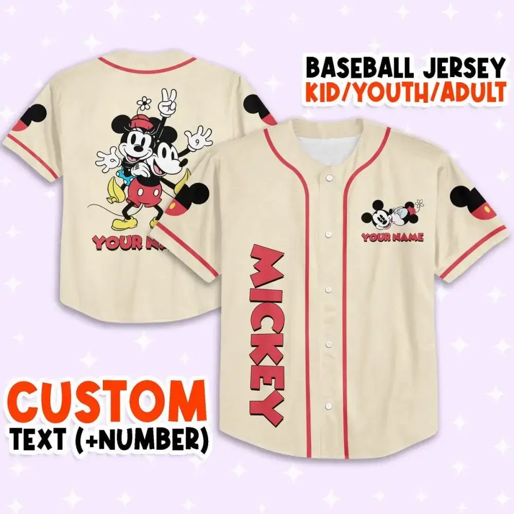 Custom Mickey Baseball Jersey For Kids/Youth/Adults – Personalize With Name & Number Image