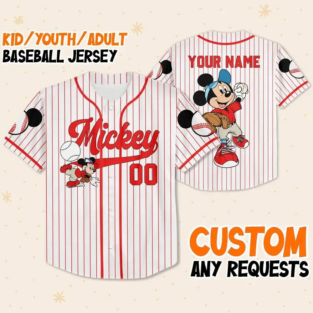 Custom Mickey Baseball Jersey - Personalized Name For Kids/Youth/Adults Image