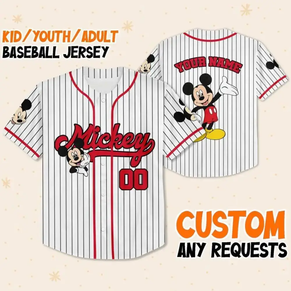 Custom Mickey Mouse Baseball Jersey For Kids/Youth/Adults – Personalize With Any Name! Image