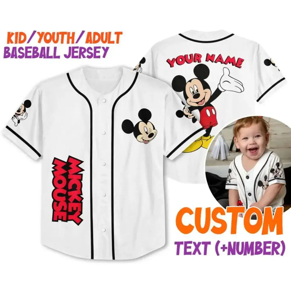 Custom Mickey Mouse Baseball Jersey For Kids/Youth/Adults - Personalize With Name & Number! Image