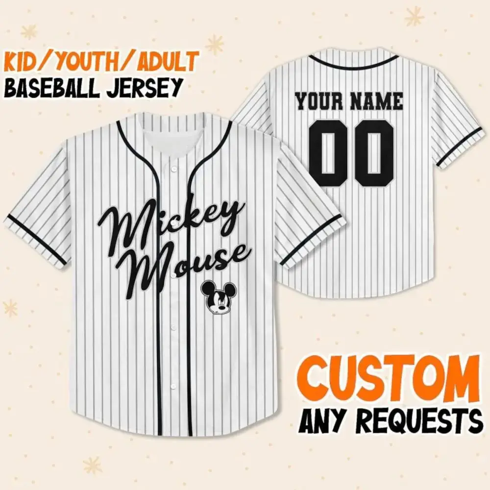 Custom Mickey Mouse Baseball Jersey For Kids/Youth/Adults - Personalize With Your Name! Image
